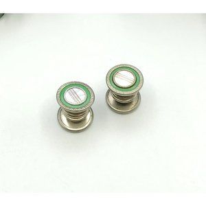 Art Deco Pioneer Snap Cuffs silver with green accents